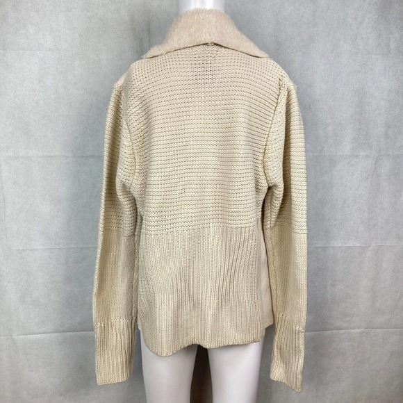 Chelsea & Theodore Cardigan Sz L Ivory Faux Suede Sherpa Shawl Collar Knit - Picture 4 of 8